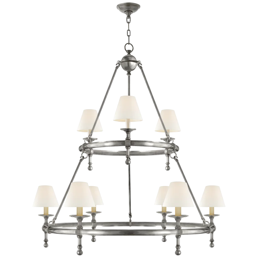 Clarissa Two-Tier Ring Chandelier-Visual Comfort-VISUAL-SL 5813AN-L-ChandeliersAntique Nickel-Linen Shades-1-France and Son