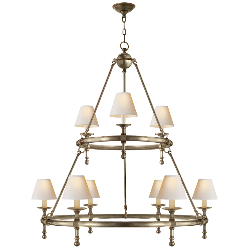 Clarissa Two-Tier Ring Chandelier-Visual Comfort-VISUAL-SL 5813AN-NP-ChandeliersAntique Nickel-Natural Paper Shades-2-France and Son