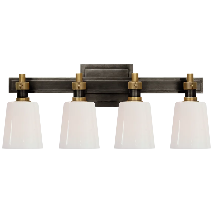 Baraca Four-Light Bath Sconce-Visual Comfort-VISUAL-TOB 2153BZ/HAB-WG-Bathroom LightingBronze and Hand-Rubbed Antique Brass-White Glass-2-France and Son