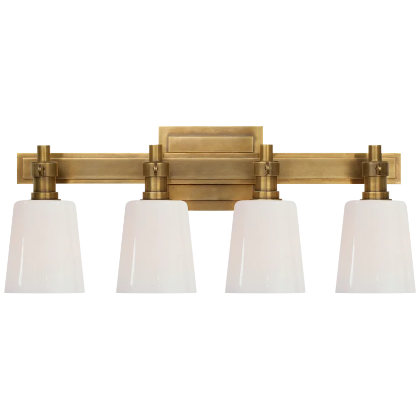 Baraca Four-Light Bath Sconce-Visual Comfort-VISUAL-TOB 2153HAB-WG-Bathroom LightingHand-Rubbed Antique Brass-White Glass-4-France and Son
