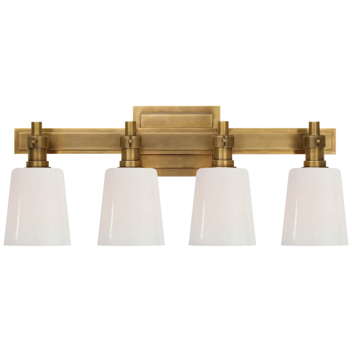 Baraca Four-Light Bath Sconce-Visual Comfort-VISUAL-TOB 2153HAB-WG-Bathroom LightingHand-Rubbed Antique Brass-White Glass-4-France and Son