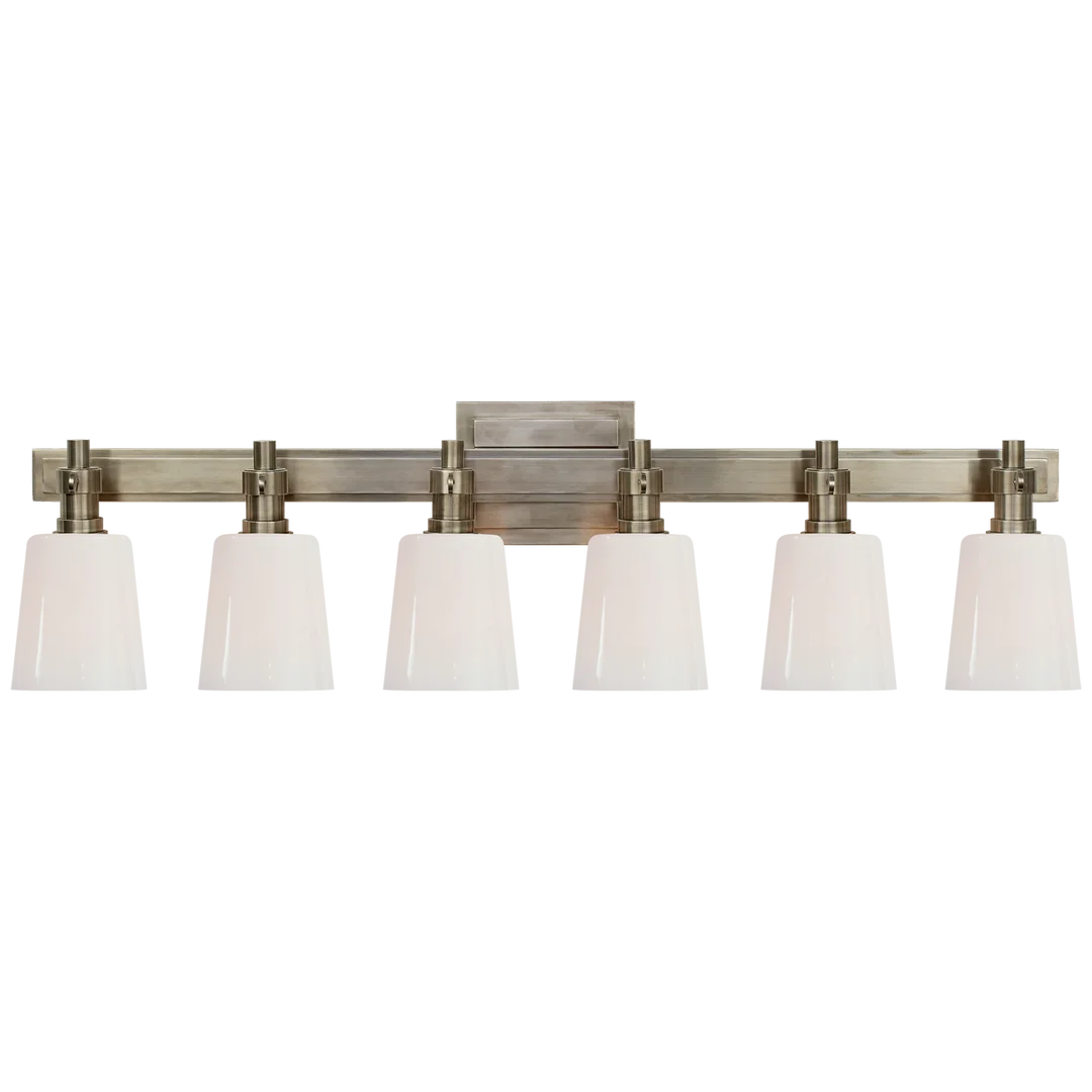 Brian Six-Light Linear Bath Sconce-Visual Comfort-VISUAL-TOB 2154AN-WG-Bathroom VanityAntique Nickel-White Glass-1-France and Son