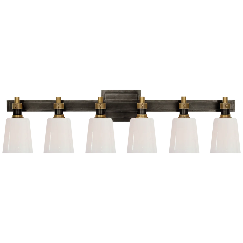 Brian Six-Light Linear Bath Sconce-Visual Comfort-VISUAL-TOB 2154BZ/HAB-WG-Bathroom VanityBronze and Hand-Rubbed Antique Brass-White Glass-2-France and Son