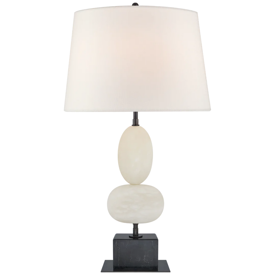 Dany Medium Table Lamp-Visual Comfort-VISUAL-TOB 3980ALB/BM-L-Table LampsAlabaster and Black Marble-Linen Shades-1-France and Son