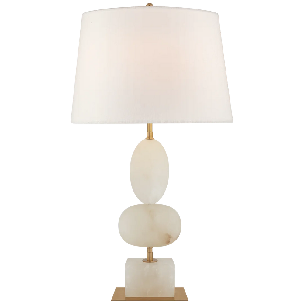 Dany Medium Table Lamp-Visual Comfort-VISUAL-TOB 3980ALB-L-Table LampsAlabaster-Linen Shades-2-France and Son
