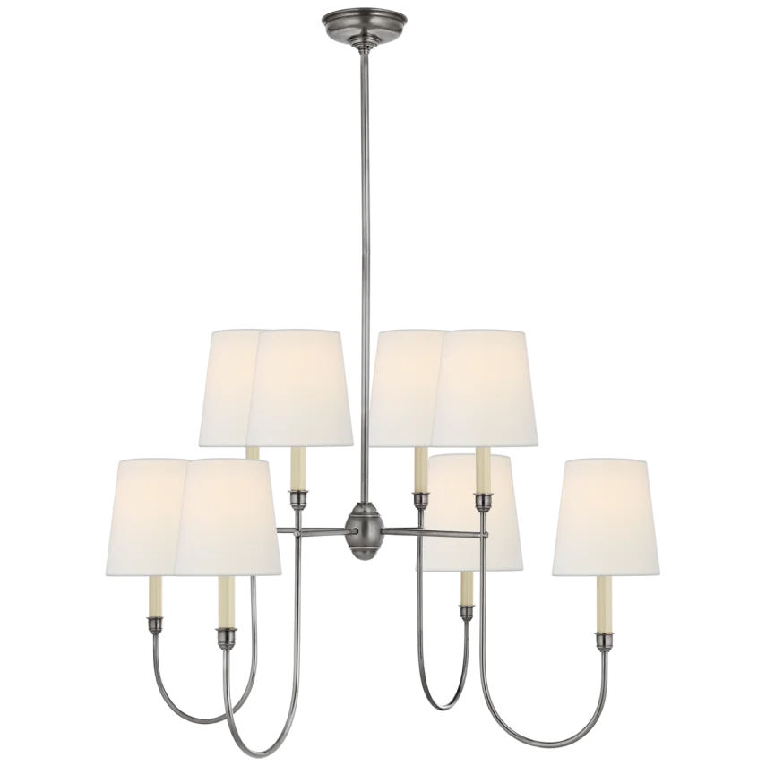 Vendy Large Chandelier-Visual Comfort-VISUAL-TOB 5008AS-L-ChandeliersAntique Silver-Linen Shades-1-France and Son
