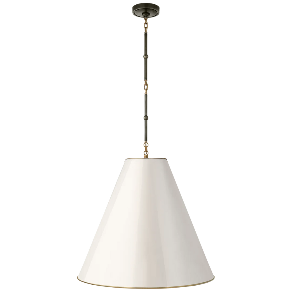 Greatman Large Hanging Lamp-Visual Comfort-VISUAL-TOB 5014BZ/HAB-AW-ChandeliersBronze and Hand-Rubbed Antique Brass - Antique White Shade-2-France and Son