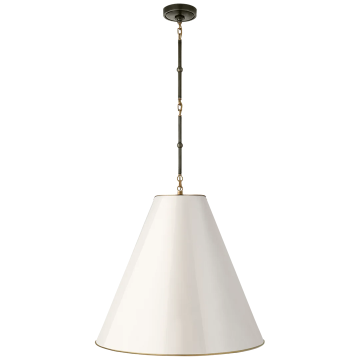 Greatman Large Hanging Lamp-Visual Comfort-VISUAL-TOB 5014BZ/HAB-AW-ChandeliersBronze and Hand-Rubbed Antique Brass - Antique White Shade-2-France and Son