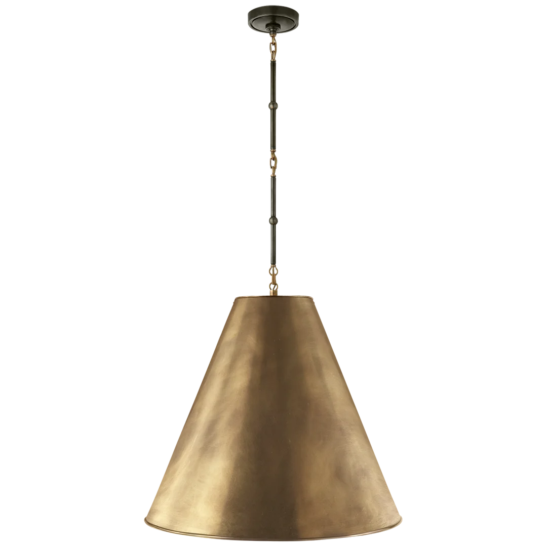 Greatman Large Hanging Lamp-Visual Comfort-VISUAL-TOB 5014BZ/HAB-HAB-ChandeliersBronze and Hand-Rubbed Antique Brass - Hand-Rubbed Antique Brass Shade-4-France and Son