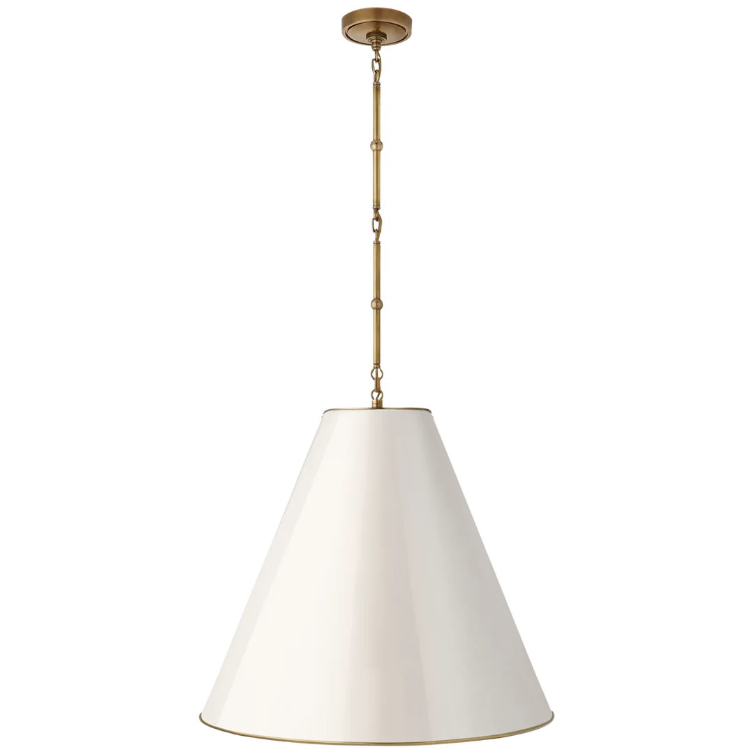 Greatman Large Hanging Lamp-Visual Comfort-VISUAL-TOB 5014HAB-AW-ChandeliersHand-Rubbed Antique Brass - Antique White Shade-8-France and Son