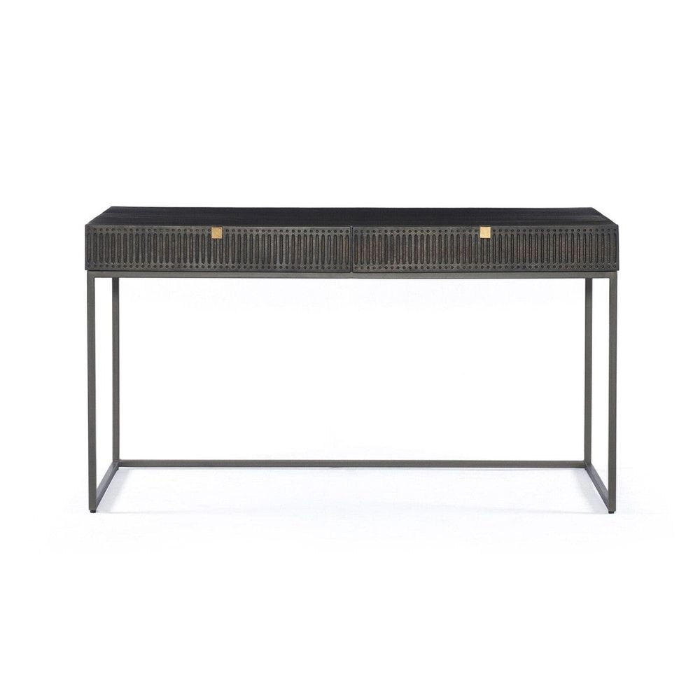 Shelby Writing Desk - Carved Vintage Brown