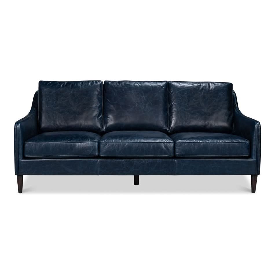 Alehandro Leather Sofa, Chateau Blue