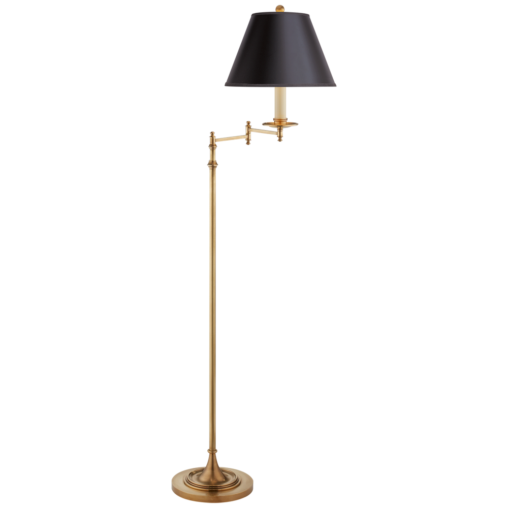 Dormamu Swing Arm Floor Lamp with Black Shade - Antique Brass
