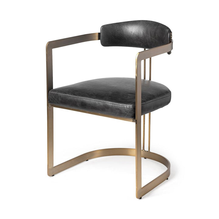 Derek Black Leather | Gold Metal Dining Chair