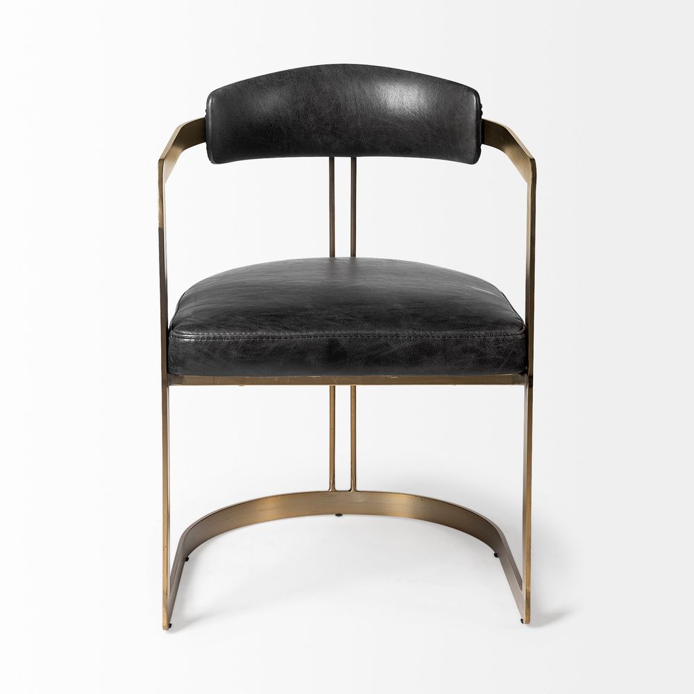 Derek Black Leather | Gold Metal Dining Chair