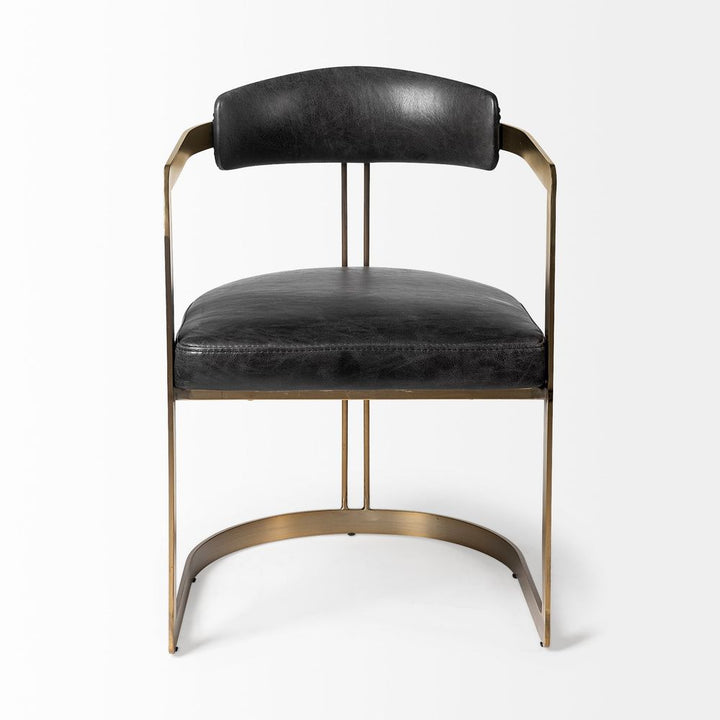 Derek Black Leather | Gold Metal Dining Chair