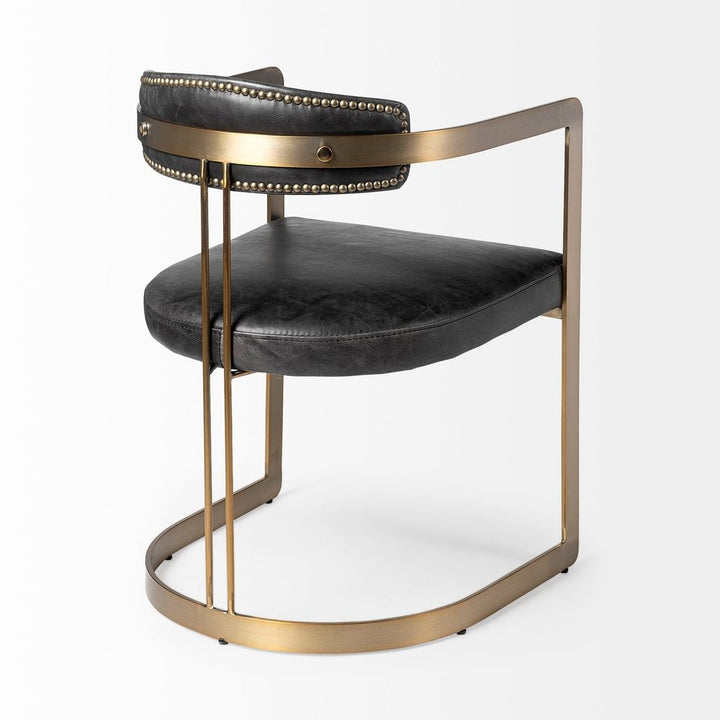 Derek Black Leather | Gold Metal Dining Chair