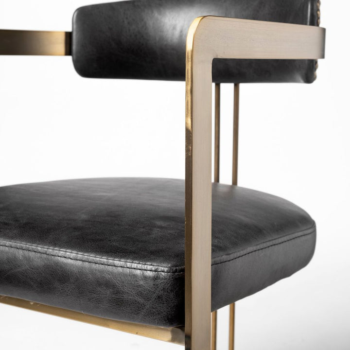 Derek Black Leather | Gold Metal Dining Chair