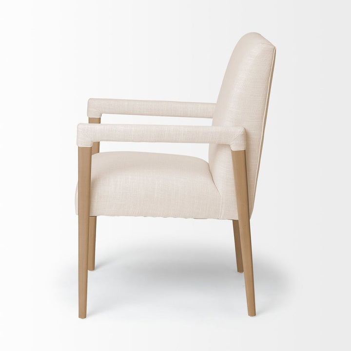 Lincoln Cream | Light Brown Wood | Armed Dining Chair