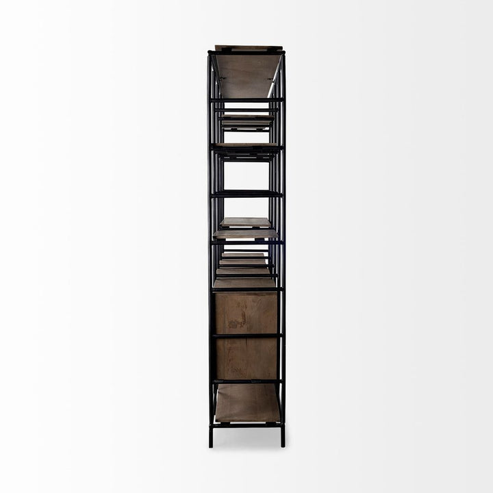 Maximus Brown Wood | Black Metal Shelving Unit