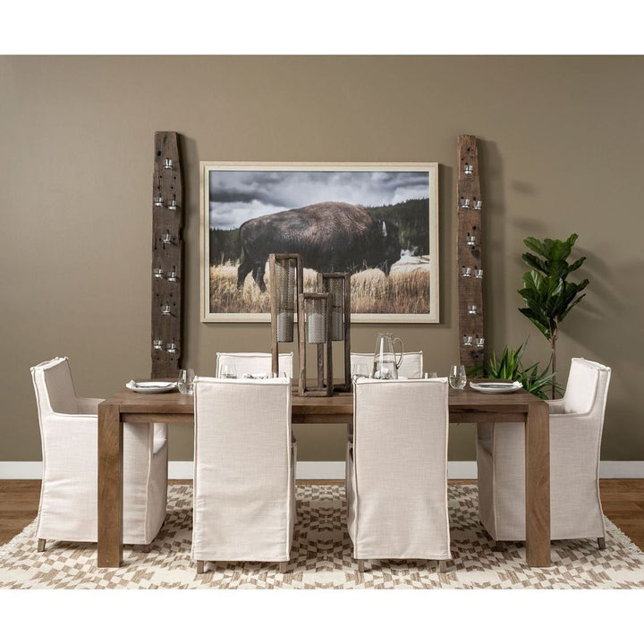 Dax Cream Fabric | Brown Wood Dining Chair