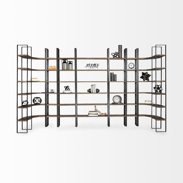 Luke Dark Brown Wood | Black Metal Shelving Unit