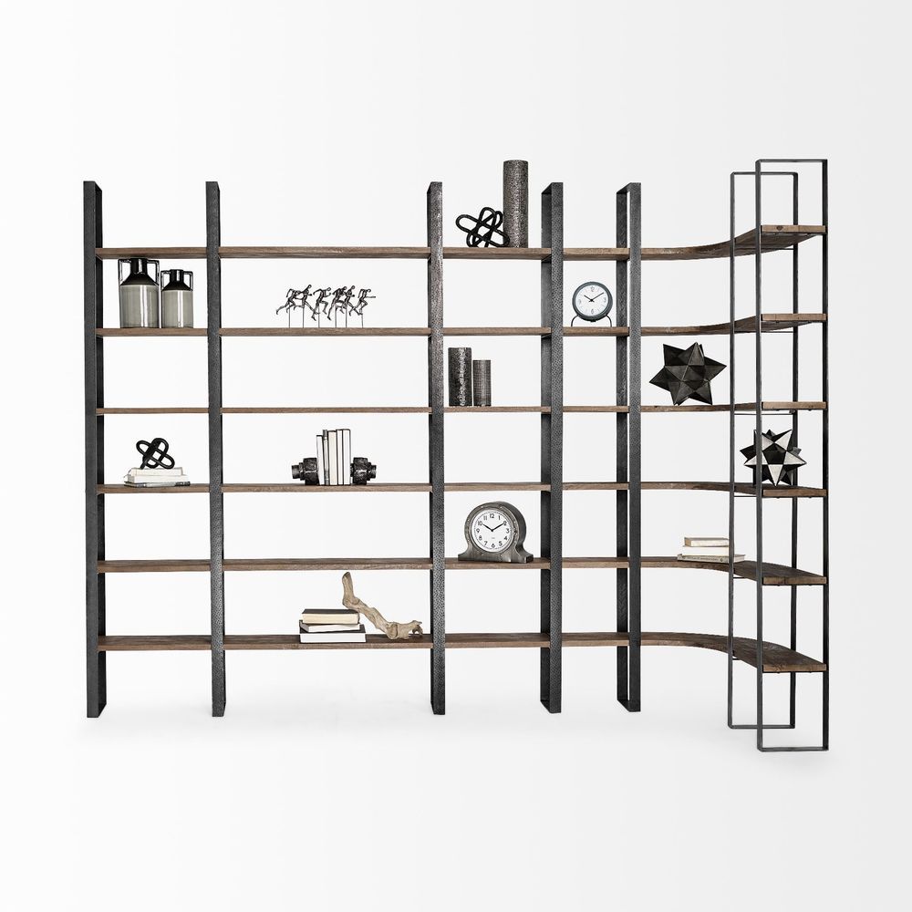 Luke Dark Brown Wood | Black Metal Shelving Unit