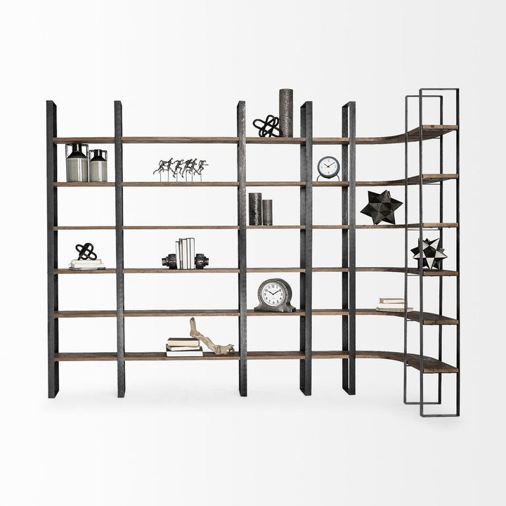 Luke Dark Brown Wood | Black Metal Shelving Unit
