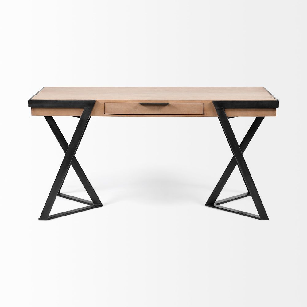 Desks Orville Brown Wood | Black Iron Office Desk
