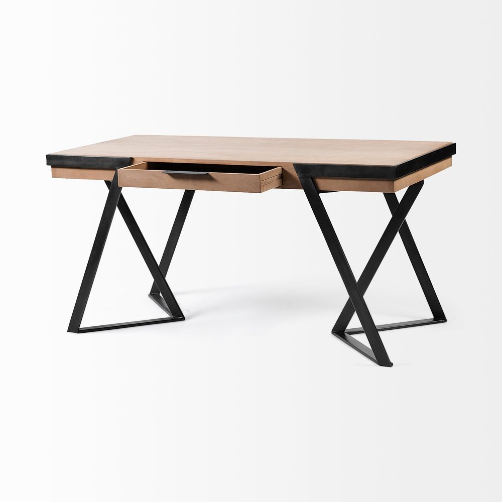 Orville Brown Wood | Black Iron Office Desk