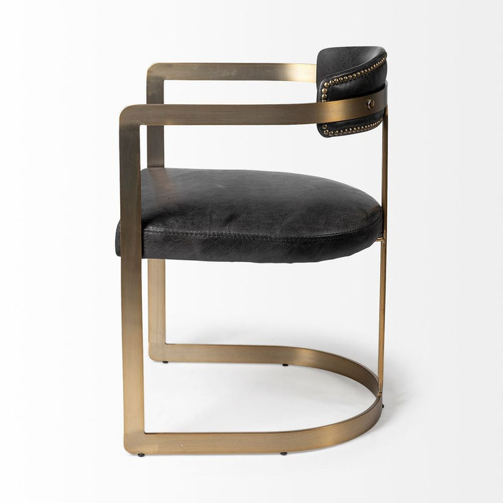 Derek Black Leather | Gold Metal Dining Chair