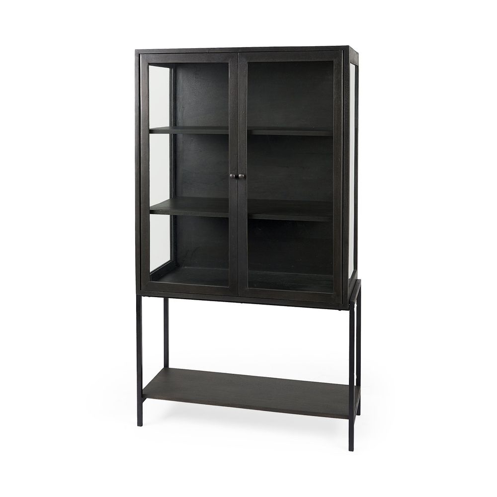 Cabinets & Curios Hendrix Dark Brown Wood | Black Metal Display Cabinet