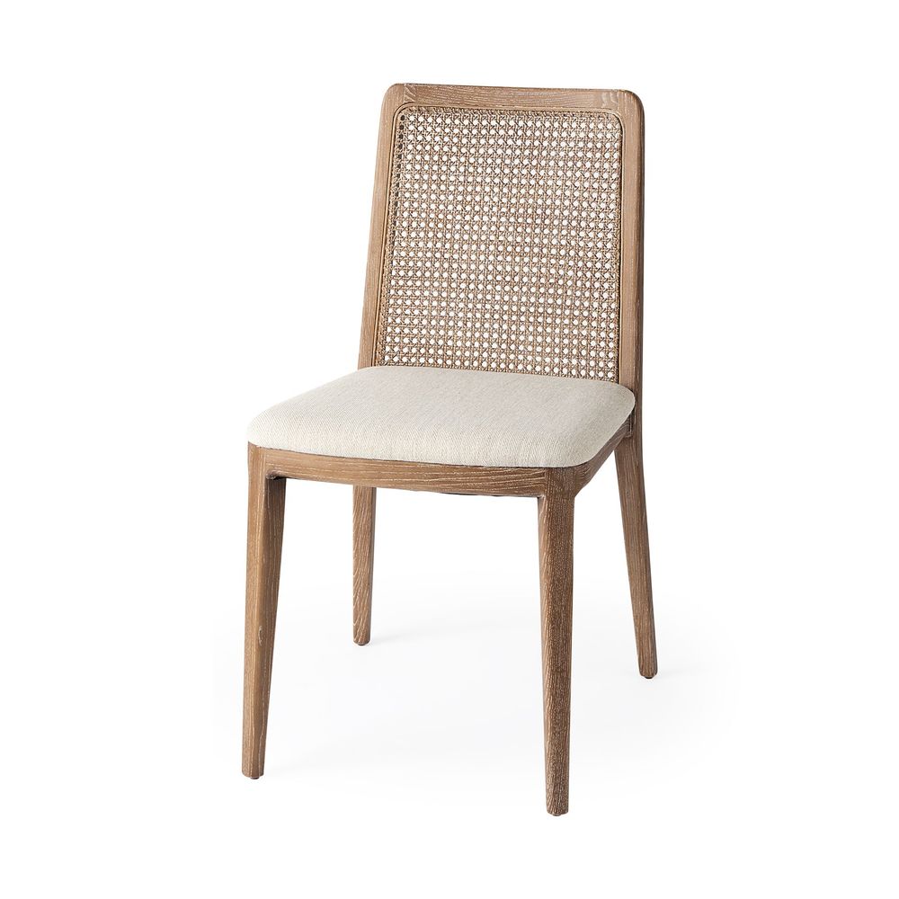 Bowie Cream Fabric |Brown Wood (Side Chair) Dining Chair