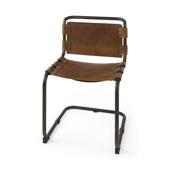 Mirielle Brown Leather |Black Metal Dining Chair