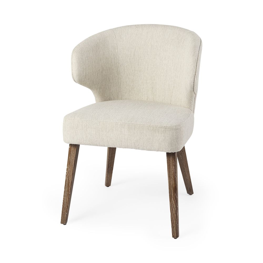 Lawrence Cream Fabric | Medium Brown Wood Dining Chair
