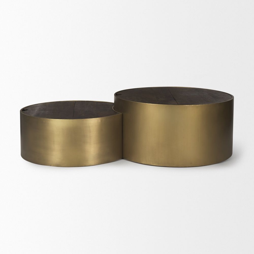 Zenith Gold Metal | Brown Wood Coffee Table