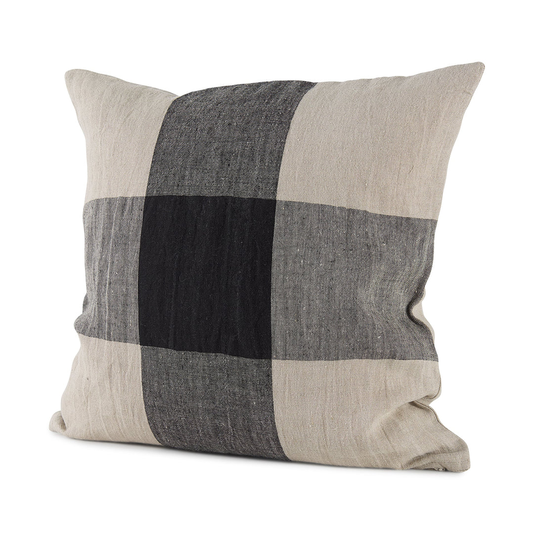 Raquel 18x18 Beige and Black Fabric Plaid Decorative Pillow Cover