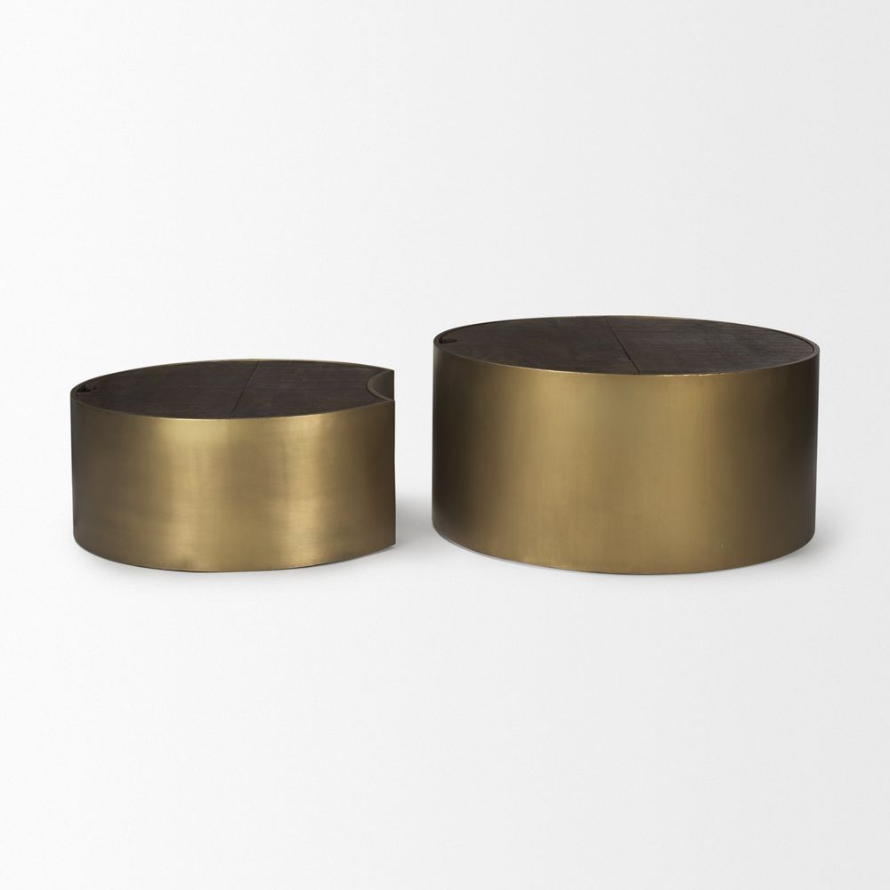Zenith Gold Metal | Brown Wood Coffee Table