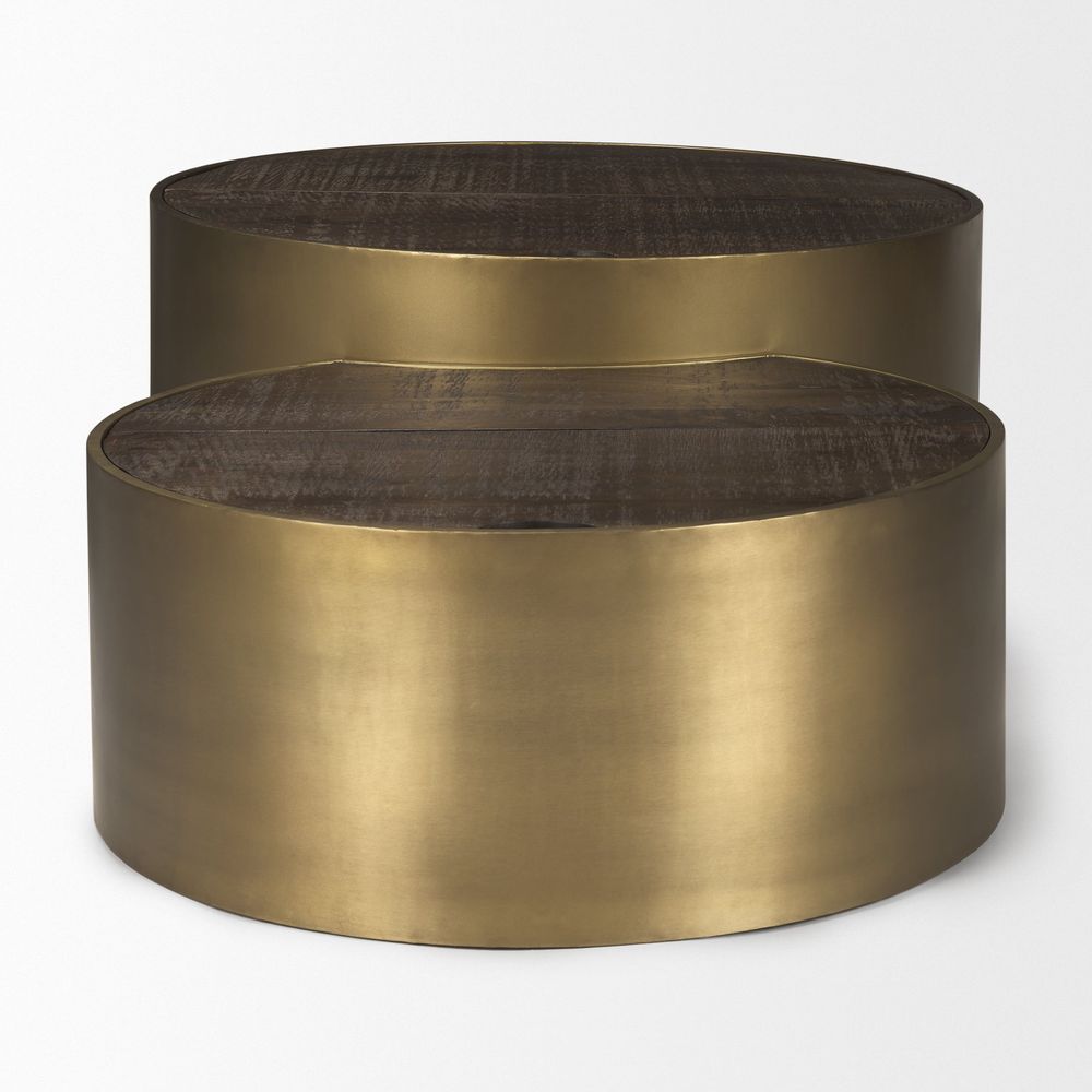 Zenith Gold Metal | Brown Wood Coffee Table