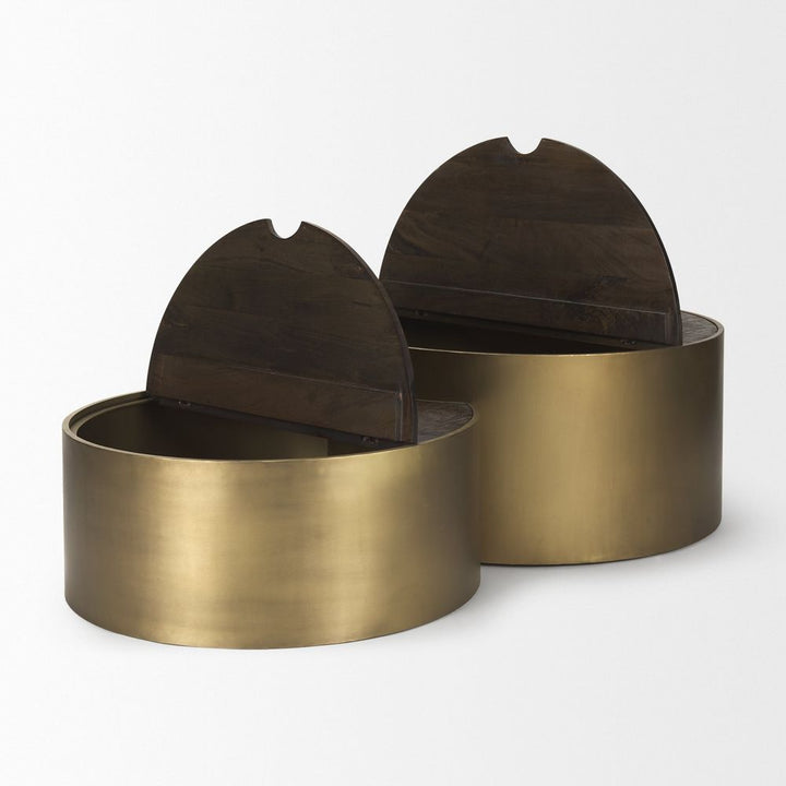 Zenith Gold Metal | Brown Wood Coffee Table