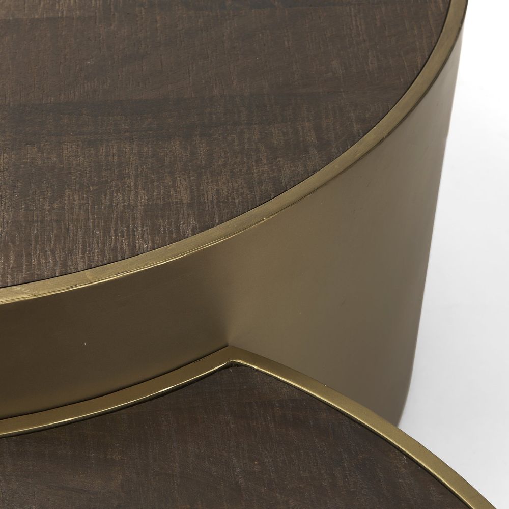 Zenith Gold Metal | Brown Wood Coffee Table