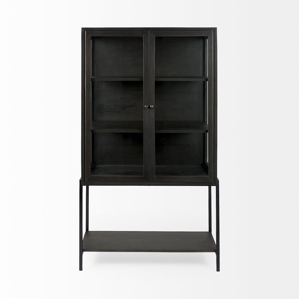 Hendrix Dark Brown Wood | Black Metal Display Cabinet