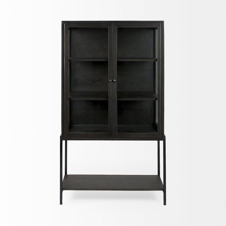 Hendrix Dark Brown Wood | Black Metal Display Cabinet