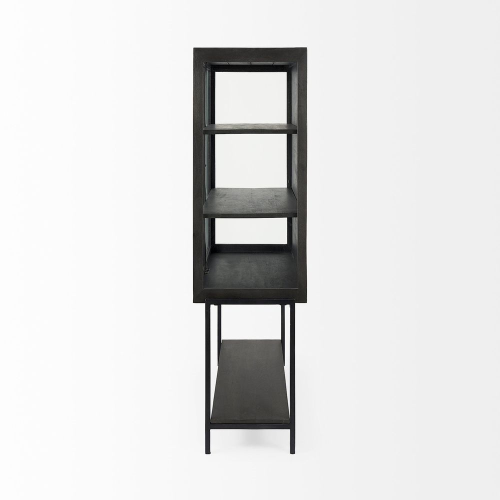Hendrix Dark Brown Wood | Black Metal Display Cabinet