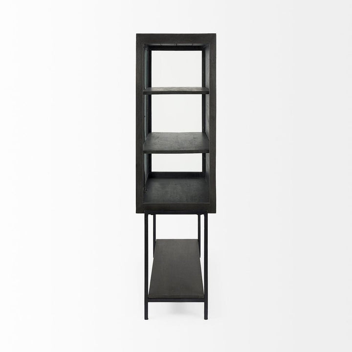 Hendrix Dark Brown Wood | Black Metal Display Cabinet