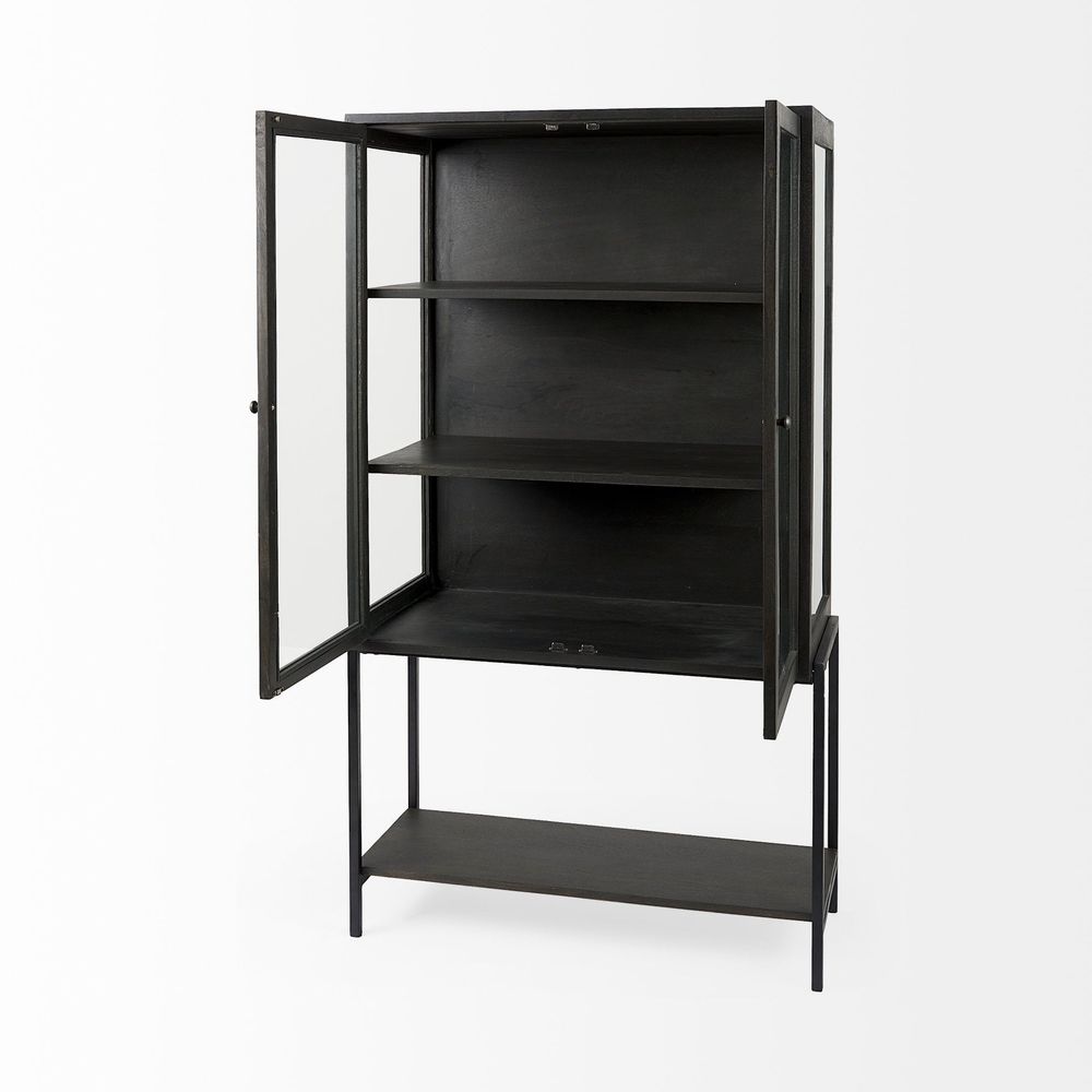 Hendrix Dark Brown Wood | Black Metal Display Cabinet