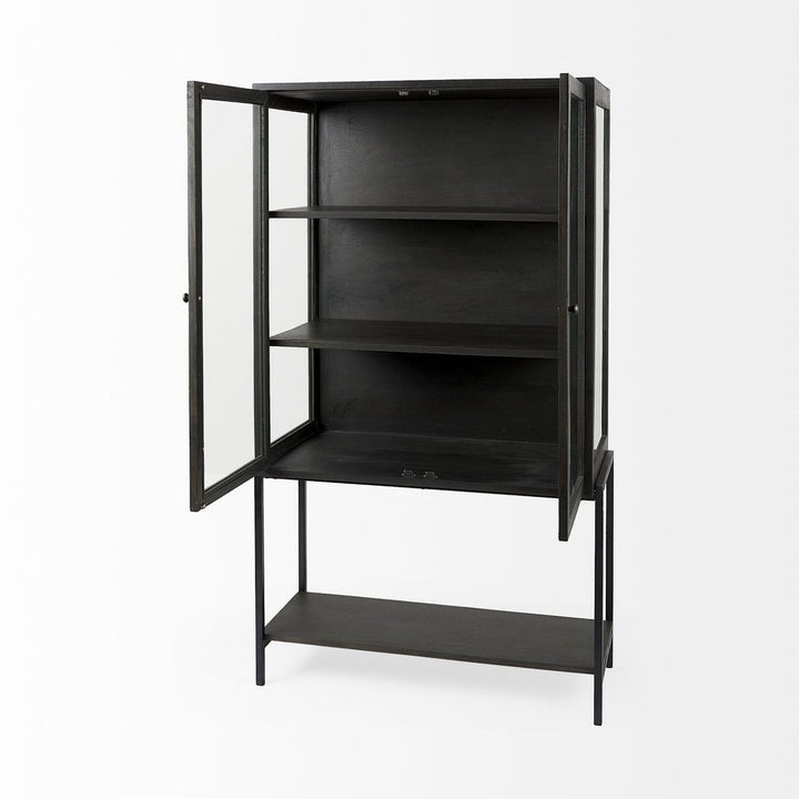 Hendrix Dark Brown Wood | Black Metal Display Cabinet