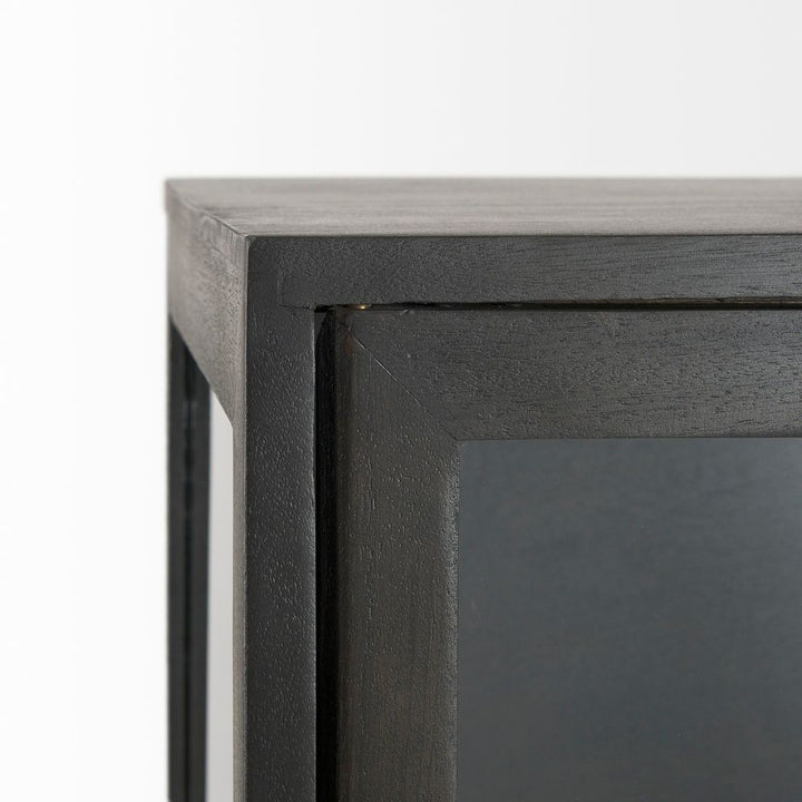 Hendrix Dark Brown Wood | Black Metal Display Cabinet