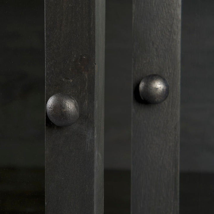 Hendrix Dark Brown Wood | Black Metal Display Cabinet