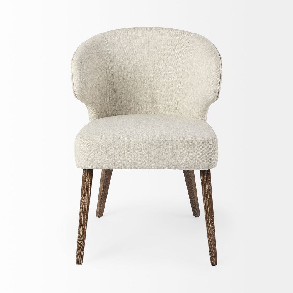 Lawrence Cream Fabric | Medium Brown Wood Dining Chair